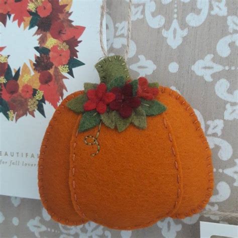 Pumpkin Ornament With Mushrooms And Colorful Leaves Toadstool Etsy