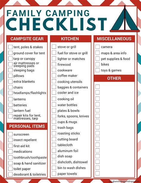We've put all of the camping list items above into one handy printable checklist below! Family Camping Checklist Free Printable - Glue Sticks and ...