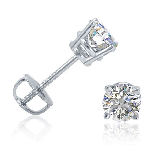 Ct Tw Round Diamond Stud Earrings Set In K White Gold With Screw Backs Diamond Earrings