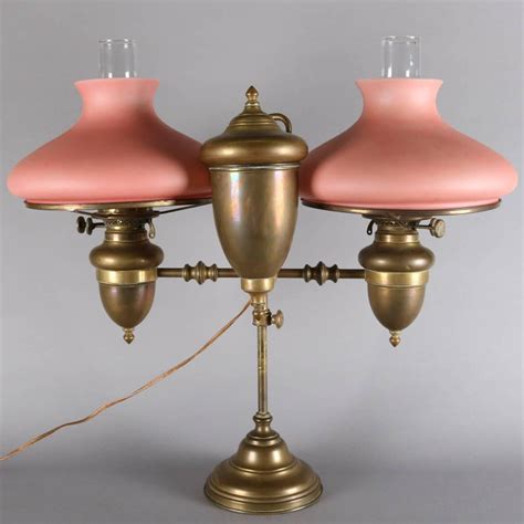3270 antique brass student oil table lamp. Antique Brass Adjustable Duplex Double Student Lamp with ...
