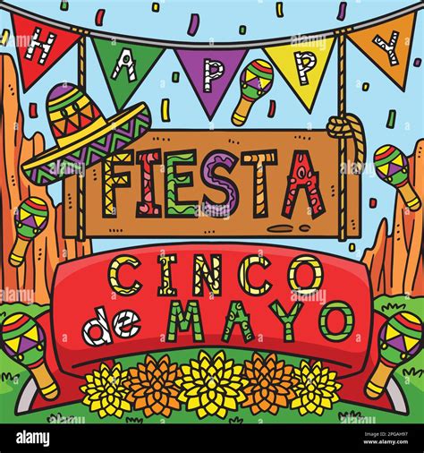 Cinco De Mayo Fiesta Colored Cartoon Illustration Stock Vector Image
