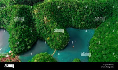 Aerial View Of Sugba Lagoon Beautiful Landscape With Blue Sea Lagoon