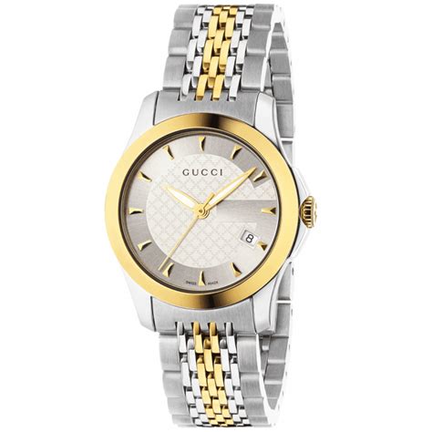 Gucci G Timeless Silver Dial Stainless Steel And Yellow Gold Pvd Watch