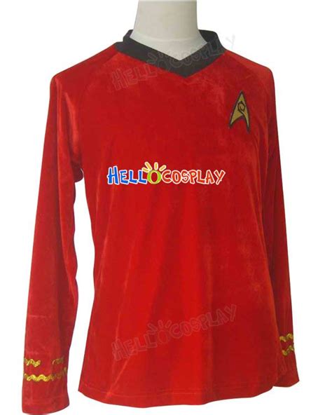 Star Trek Tos Engineering Red Velour Uniform Shirt Costume With Black