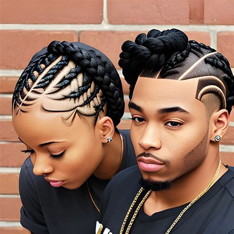 African American male and female, handsome, braided hairstyle, h