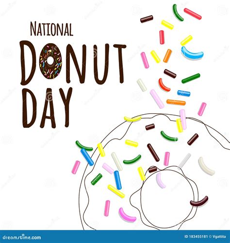 National Donut Day Text In Cartoon Style With Multi Colored Pastry
