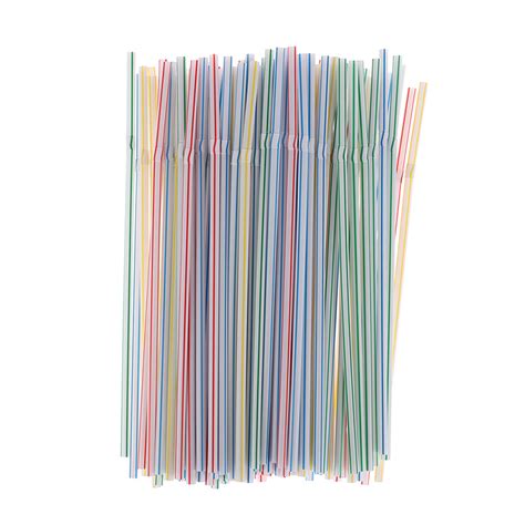 Disposable Straws Flexible Plastic Straws Striped Multi Colored Rainbow