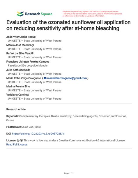 Pdf Evaluation Of The Ozonated Sunflower Oil Application On Reducing