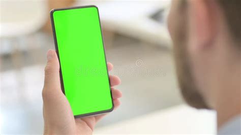 Holding Smartphone With Green Screen Close Up Stock Photo Image Of