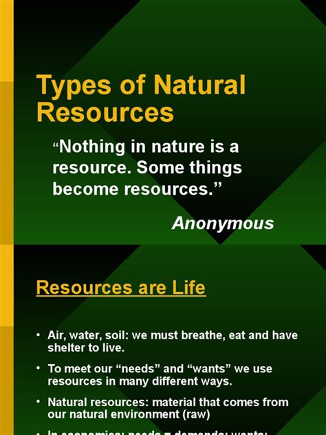 Types Of Natural Resources 1 Resource Renewable Resources