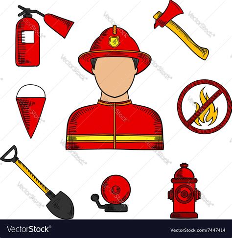 Fireman And Fire Fighting Symbols Royalty Free Vector Image