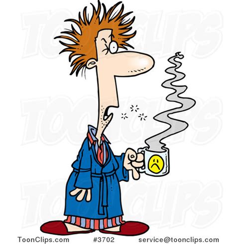 Cartoon Tired Guy With Bad Hair Holding Coffee 3702 By Ron Leishman