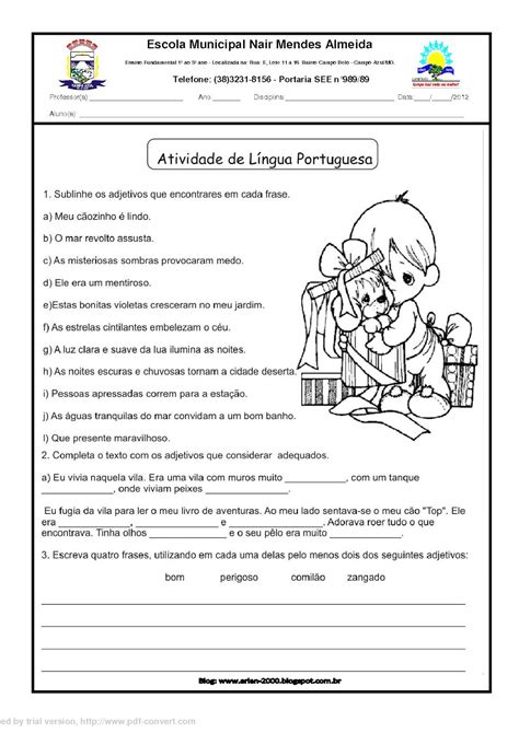Atividades Adjetivo 4 Ano
