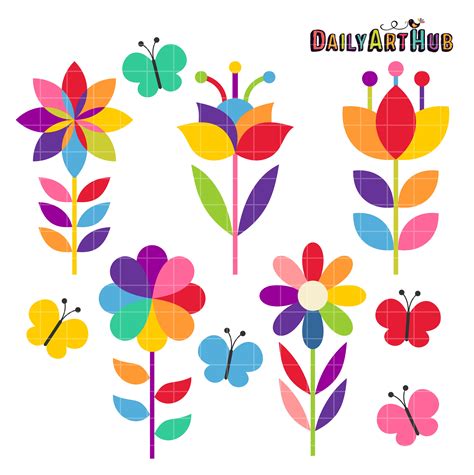 Rainbow Colored Flowers Clip Art Set Daily Art Hub Free Clip Art