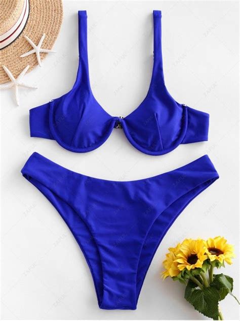 Zaful Underwire High Leg Padded Bikini Swimsuit In Cobalt Blue Zaful 2024