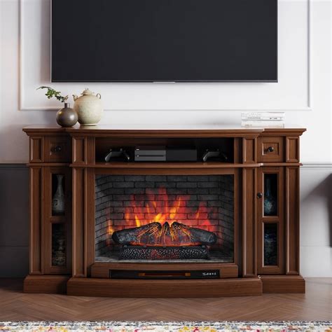 Allen Roth 68 In W Mahogany Infrared Quartz Electric Fireplace At