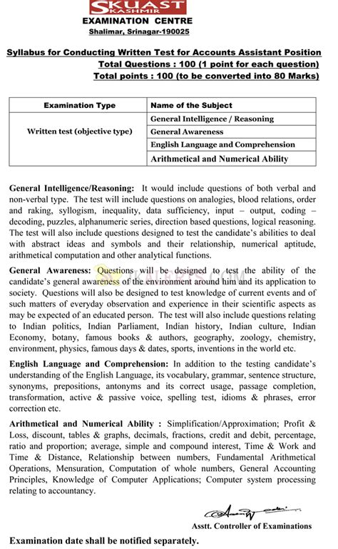 Present the most important skills in your resume, there's a list of typical finance assistant skills: SKAUST Kashmir Syllabus for Accounts Assistant written ...