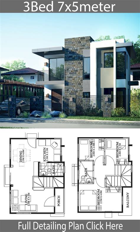 1000 sq ft house plans 3 bedroom — house style and plans | small house floor plans, cottage floor plans, bedroom house plans. Small Home design plan 7x5m with 3 Bedrooms - House Plans 3D