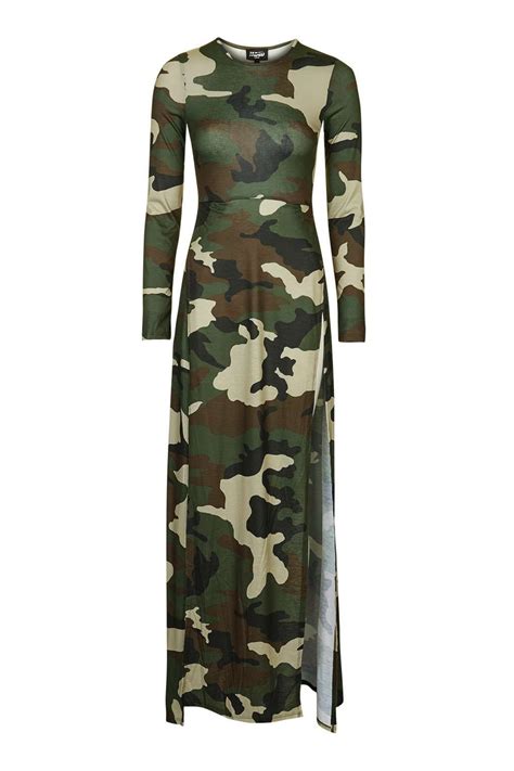 Camo Split Maxi Dress By Jaded London Form Fitting Maxi Dress