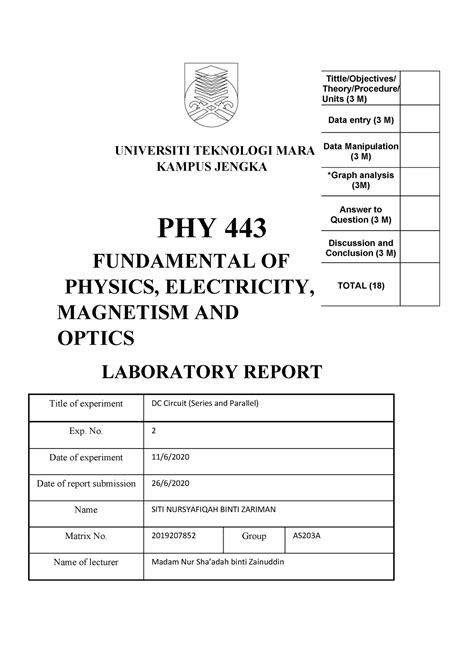 Dc Circuit Lab Report 4 Dc Circuit Series And Parallel Physics