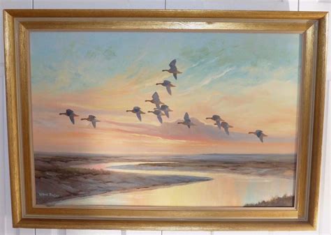 British Artist Wilfred Bailey Flying Birds Original Vintage Framed Oil