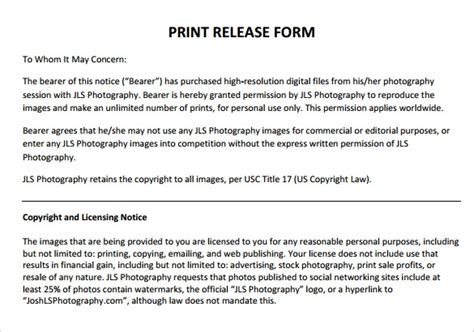 print release forms   word