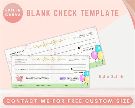 Editable Bank Check Blank Check Template Blank Checks Blank - Etsy