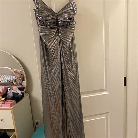 Cult Gaia Women's Silver and Grey Dress | Depop