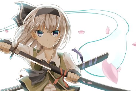 Download 1920x1080 Anime Girl Katana White Hair Ribbon Sword