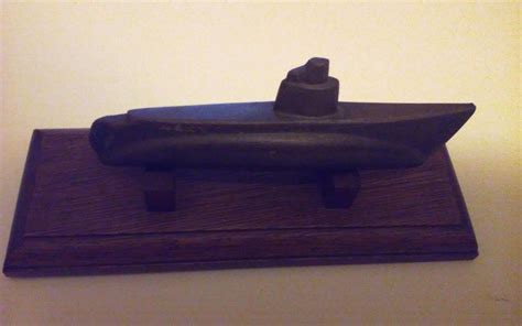 Trench Art Submarine With Wooden Display 1911123278