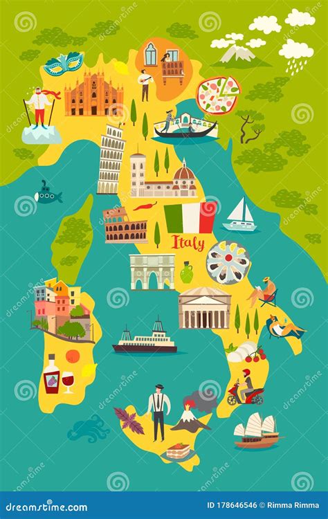 Italy Map Vector Illustrated Colored Map Of Italy Stock Vector
