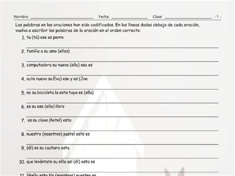 Possessive Adjectives Spanish Scrambled Sentences Worksheet Teaching