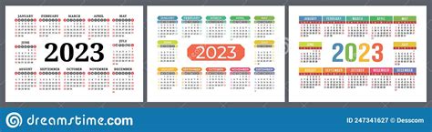 Vector Calendar 2023 Set Landscape Design English Horizontal Wall Or