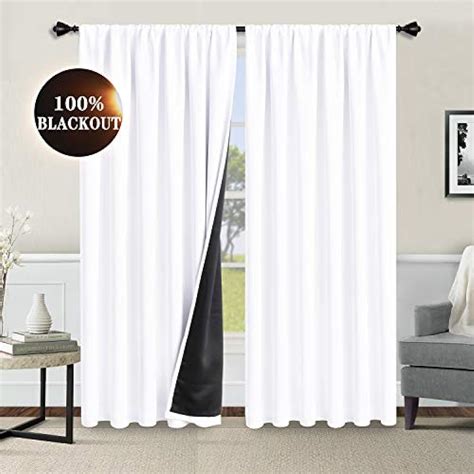 100 White Blackout Curtains Bedroom 52 X 84 Inches Long Thermal