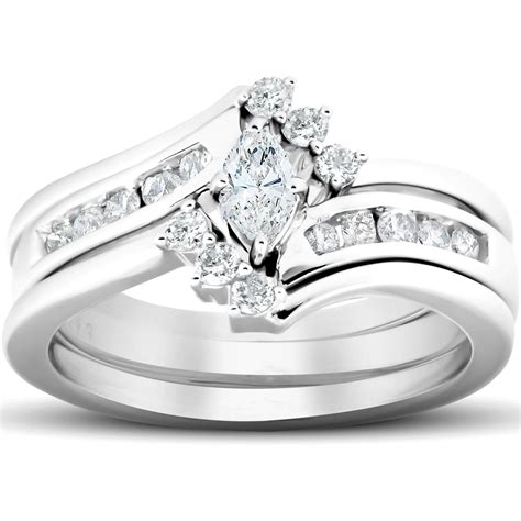 Pompeii3 12 Ct Marquise Diamond Engagement Trio Wedding Ring Set 10k