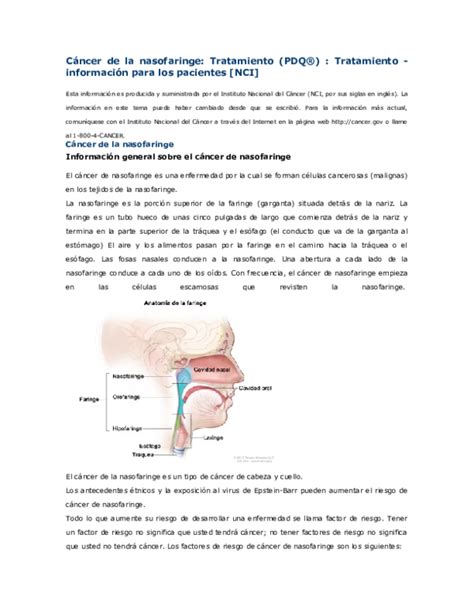 Doc Cáncer De La Nasofaringe Tratamiento Pdq® Tratamiento