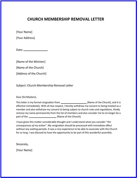 Church Membership Withdrawal Letter Sample Membership Resignation