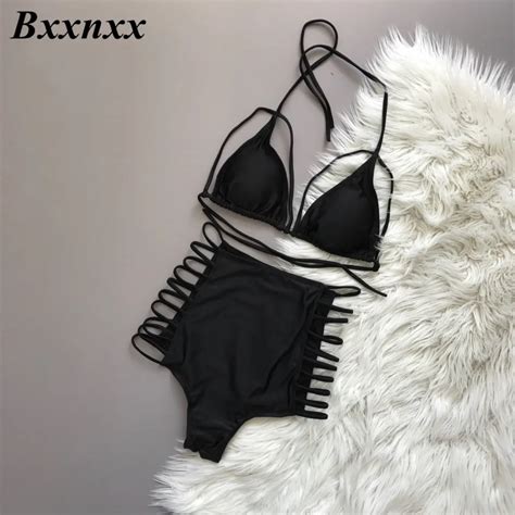 Bxxnxx High Waist Black Bikini Sexy Hollow Out Bandage Swimsuit Cut Out