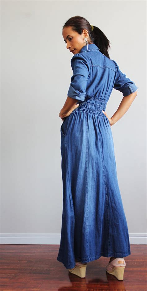 Denim Maxi Dress Long Sleeved Dress Urban Chic Collection Etsy