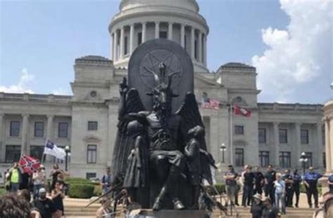 Satanic Temple Arkansas Rally Includes A Goat Headed Baphomet Statue