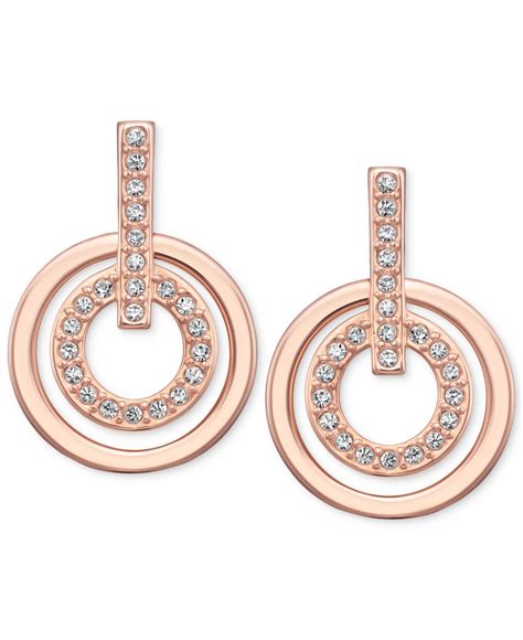 Lyst Swarovski Rose Gold Tone Pavè Crystal Circle Drop Earrings In Pink