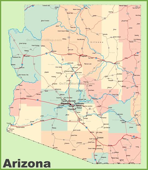 Arizona Road Map With Cities And Towns