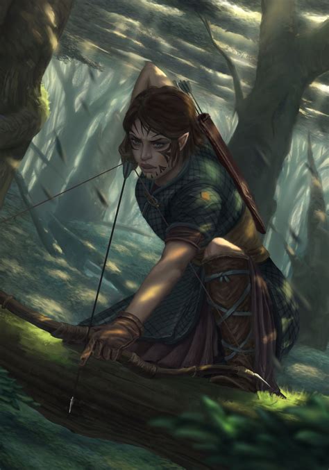 A Woman Is Sitting In The Woods With An Arrow