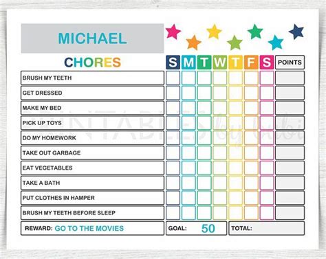 Printable Kids Chore Chart Chore Chart Responsibility Chart Kids