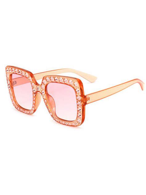 31 Off 2021 Rhinestone Embellished Oversized Square Sunglasses In Pink Framepink Lens Zaful