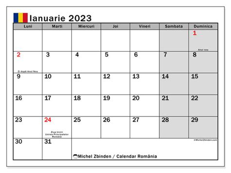 Calendar Ianuarie 2023 Pentru Imprimare “45ds” Michel Zbinden Ro