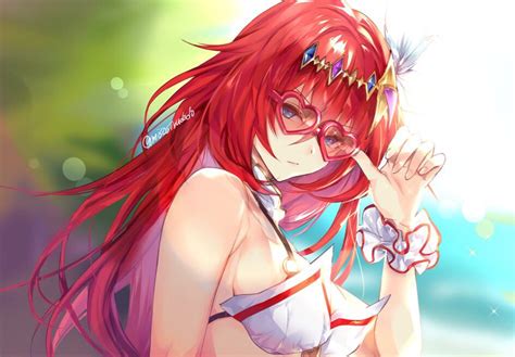 Rule 34 Adjusting Eyewear Adjusting Glasses Alexiel Bangs Bare Shoulders Beach Bikini Blue