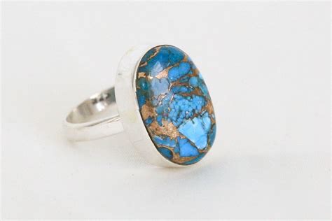 Blue Copper Turquoise Ring In 925 Sterling Silver Blue And Copper