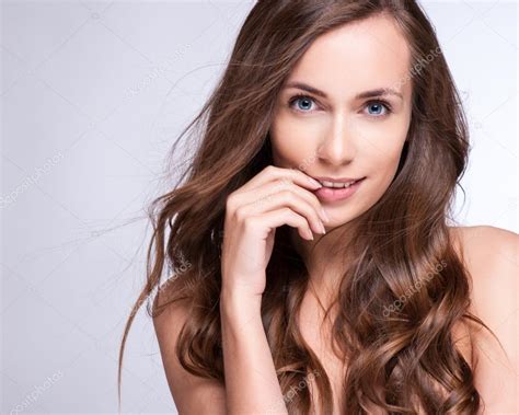 Beautiful Brunette Woman Portrait With Healthy Hairclear Fresh Skinsmiling Girl Isolated On A