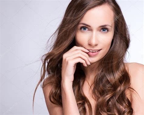 Beautiful Brunette Woman Portrait With Healthy Hair Clear Fresh Skin